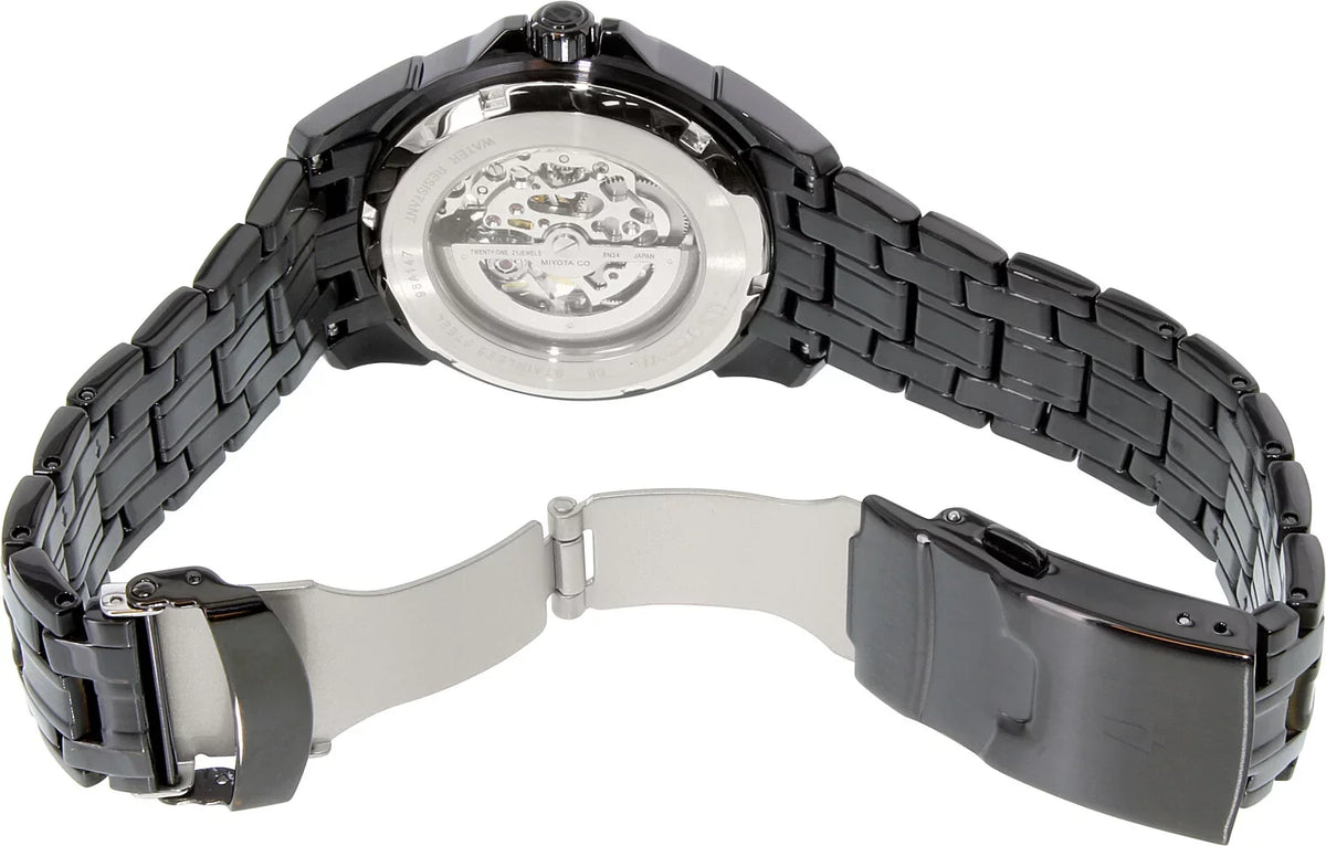 Black Skeleton IP and Automatic Watch Bracelet 98A147 Silver Dial Steel Men's Black