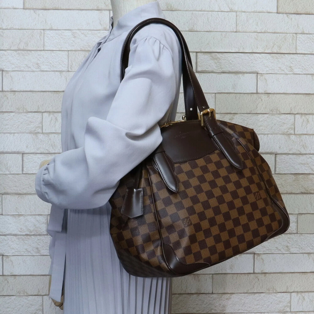 VUITTON Women's Brown Shoulder Damier Vuitton Bag Verona Used Canvas Louis Authenticated LOUIS MM