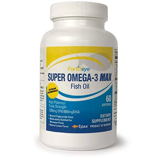 Max Fish Softgel DHA Flavor, Vitamins 1200 Serv.- Natural Omega-3 900 / EPA 30 Day, Super Capsules 60 Triglyceride, Fortifeye Max Per Oil, Lemon