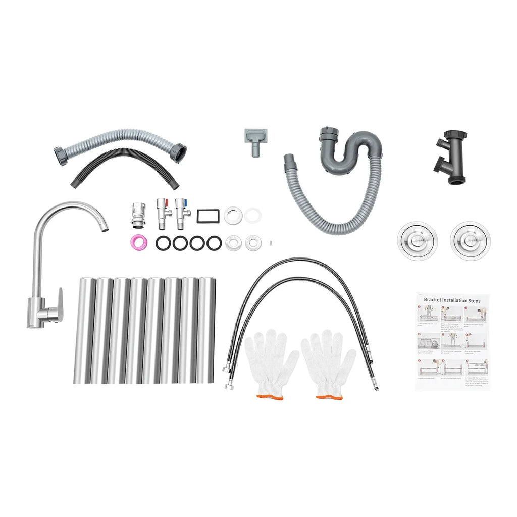 Prep Bowls Steel w/ Commercial Kitchen Catering Catering Utility w/Faucet Stainless Table Kitchen 2 Sink Bowls Home Prep 304 Drainboard Kitchen Sink Catering Sink +Shelf Bowl Prep 2 Table Bowl