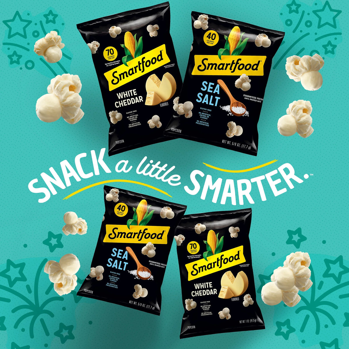 Pack Cheddar, Popcorn Snacks, Bags, & pack) 40 Corn Smartfood Variety Kettle Movie Theater Multipack White Flavor 0.5 (2 Count Butter oz