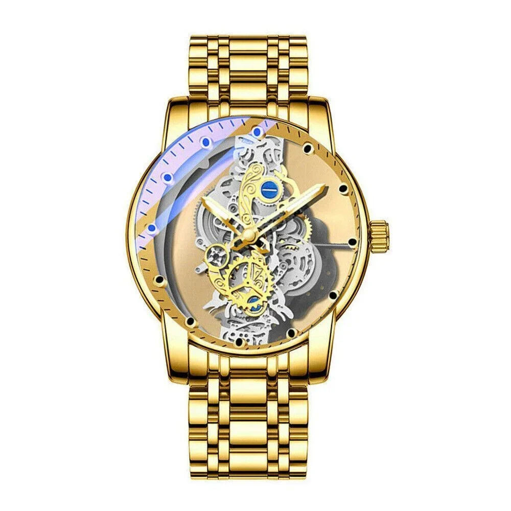 Luxury Quartz Steel Men's Watch Business USA Skeleton Hollow Stainless Automatic