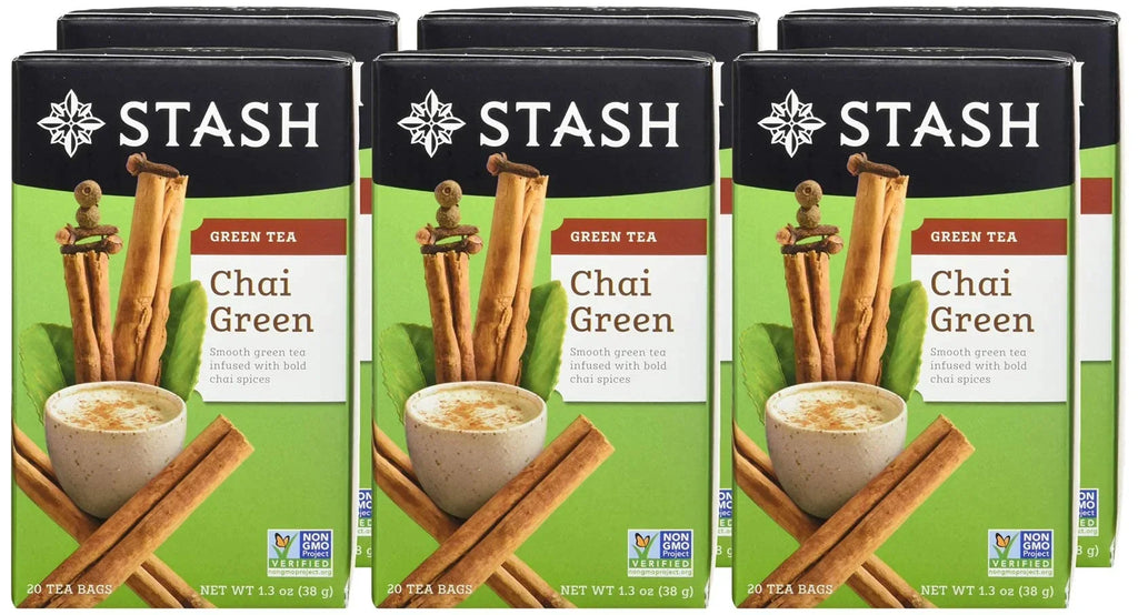 Stash 6) Tea - 20 120 Premium Artificial of - Non-GMO No Count Ingredients, with (Pack Total Chai Tea Green Caffeinated, Bags Tea Verified Project