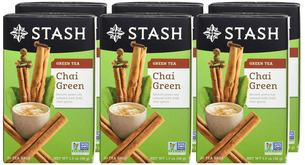 Stash 6) Tea - 20 120 Premium Artificial of - Non-GMO No Count Ingredients, with (Pack Total Chai Tea Green Caffeinated, Bags Tea Verified Project