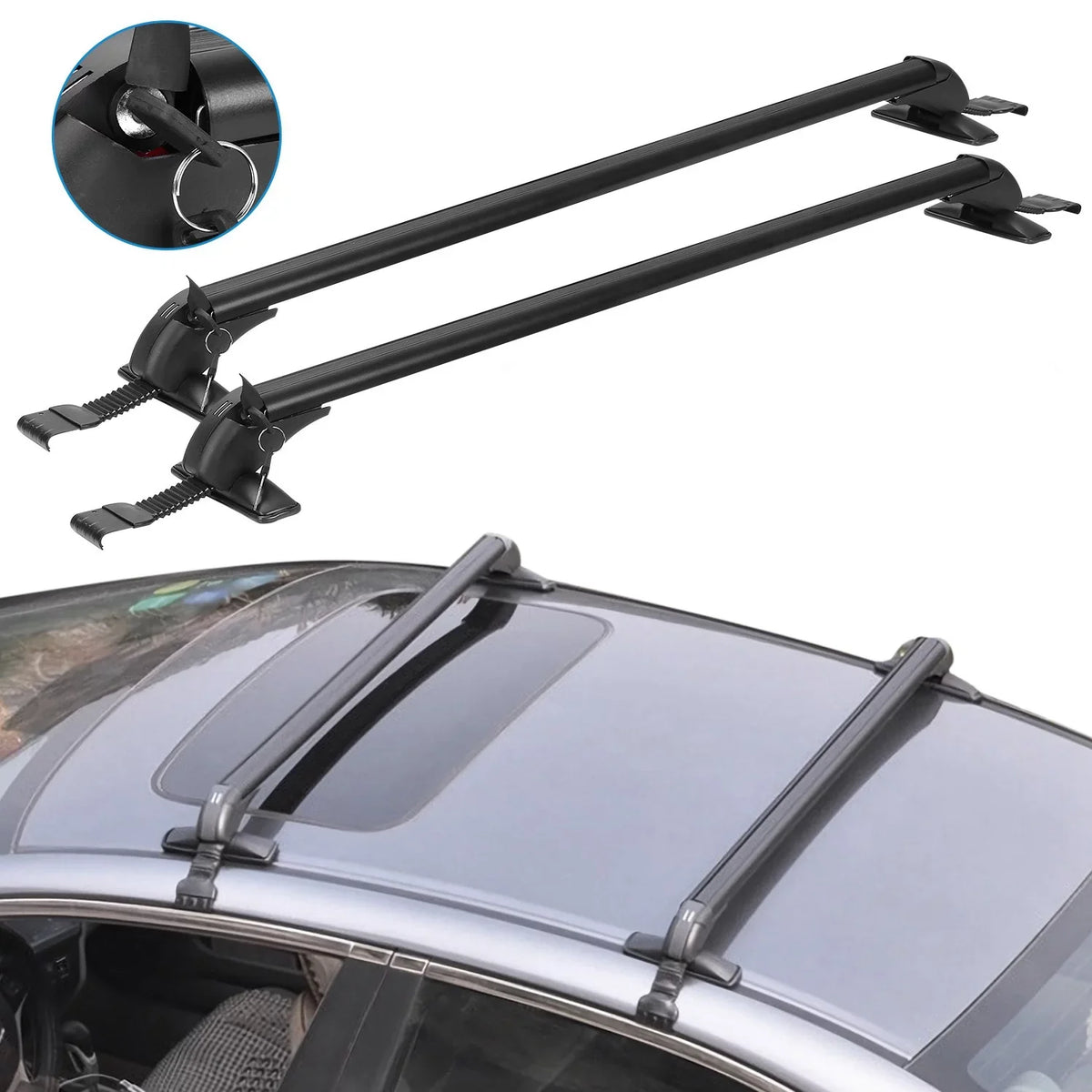 Adjustable Anti-Theft Pieces Luggage-2 Car Bar, for 43in Frame Cargo Crossbar Hooks Window Universal Lock Kayak Rack Bike Cross Roof with
