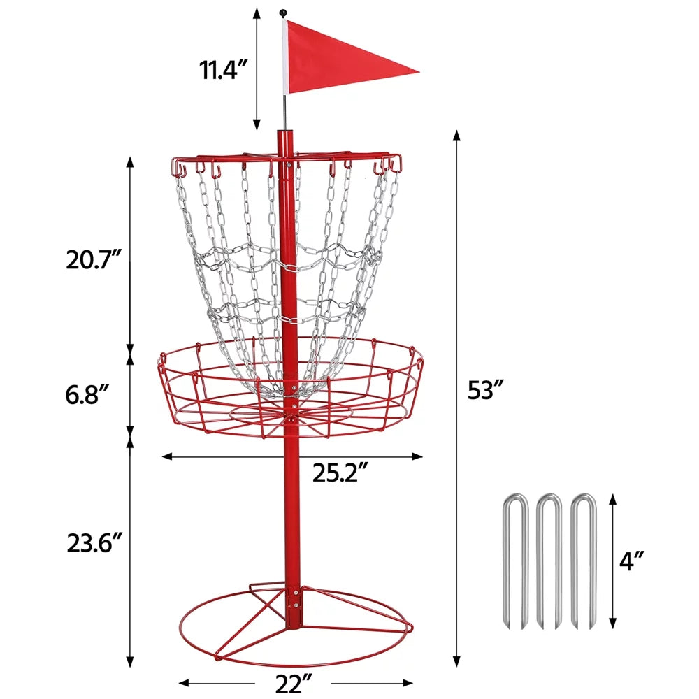 12-Chain Disc Metal Easyfashion Baske, Golf Red