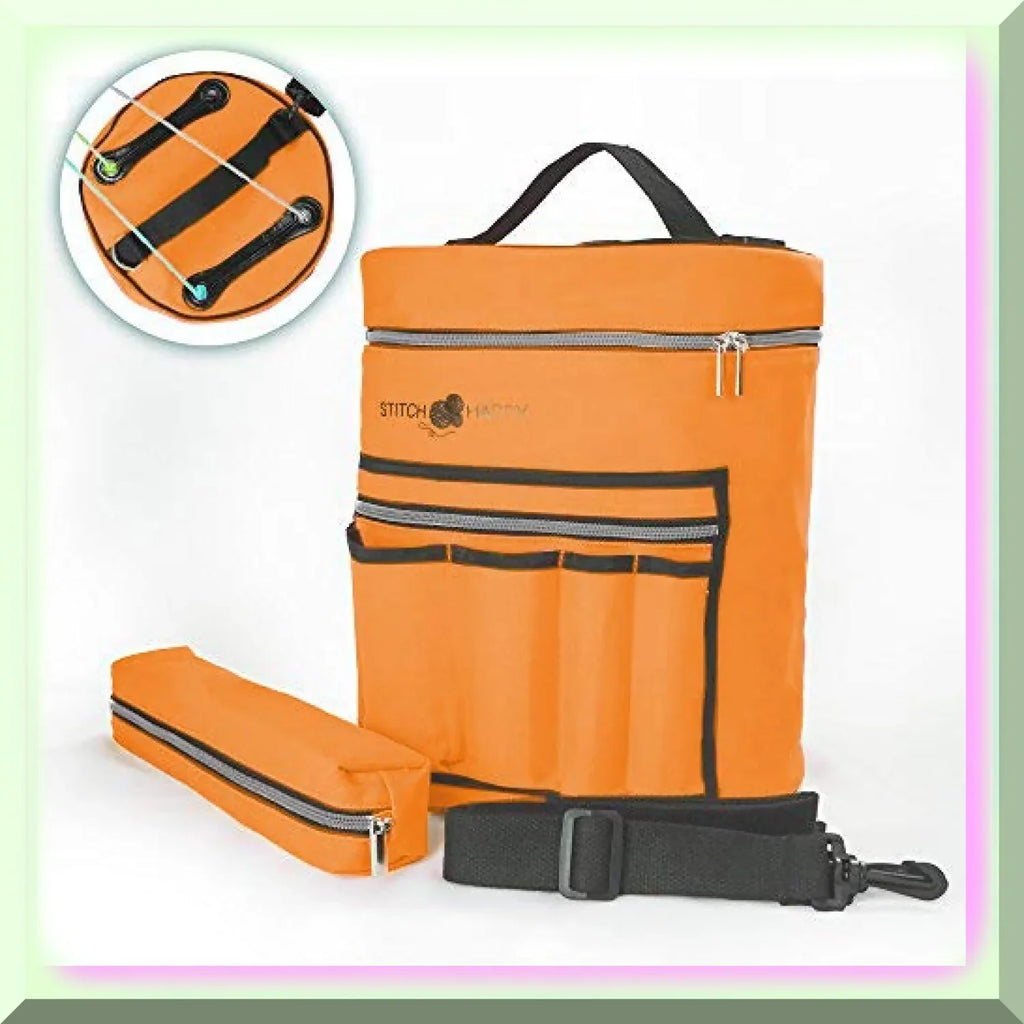 7 Solution & Bag, Orange Yarn Crochet Pocket Tote: Craft Knit Storage Blossom
