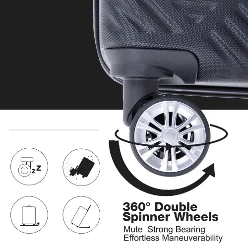 Spinner Wheels, 2Piece Suitcase ABS Zateety Sets BLACK , Lightweight Luggage