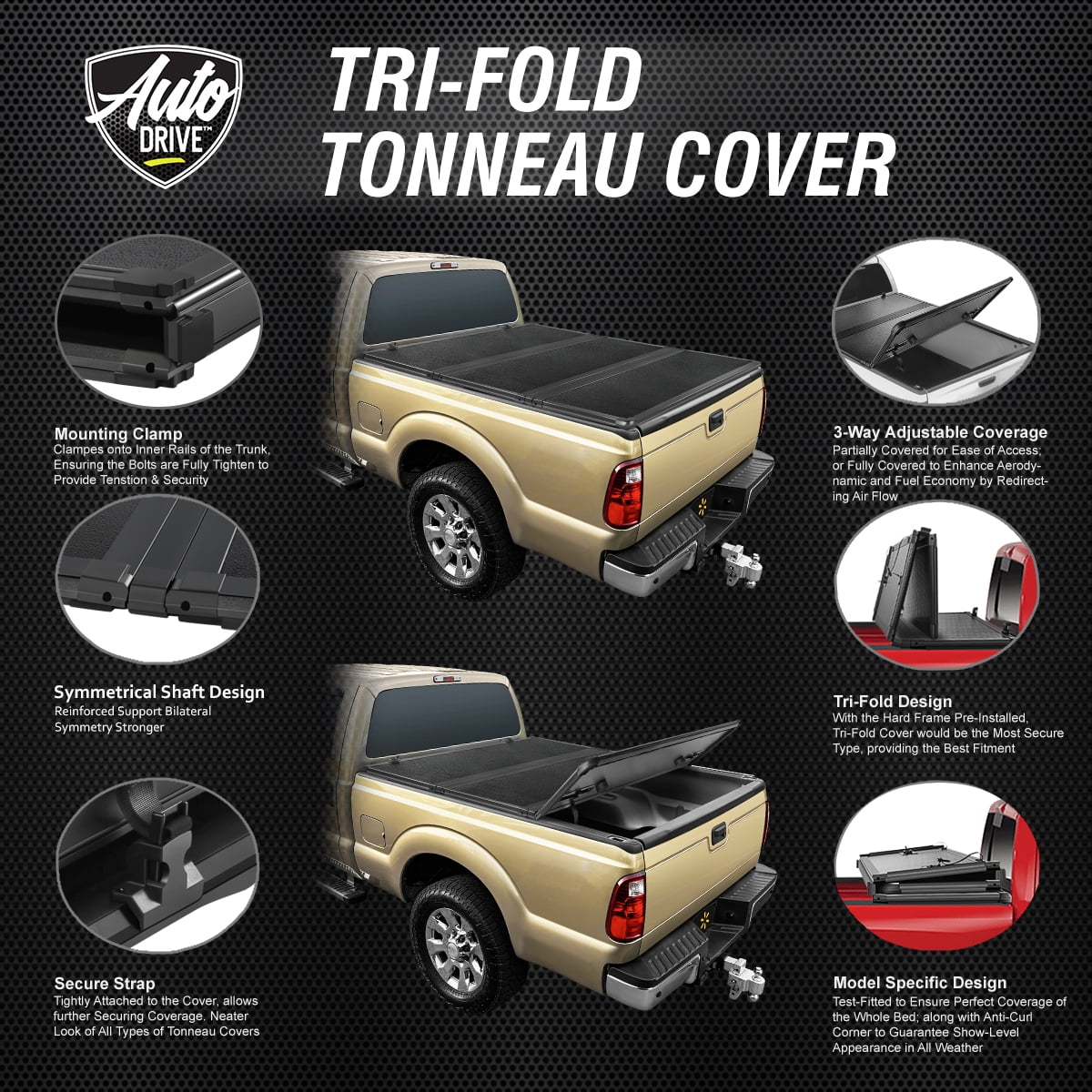 Auto 1500 1500 Ram 19-22 Fold 2500 10-16 3500 Fits Beds / Short Cover Tri Drive Dodge Ram 09-18 Tonneau 5.7Ft Ram Hard / Bed Classic Truck