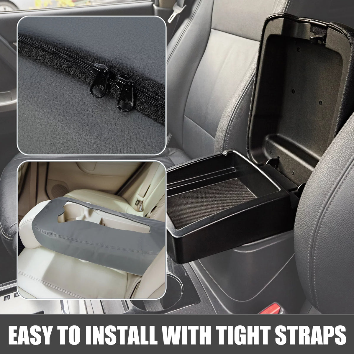 Leather 1500HD Center 1500 Pad Console Chevy Waterproof Faux 2007-2014 Dark Silverado Cover Gray for