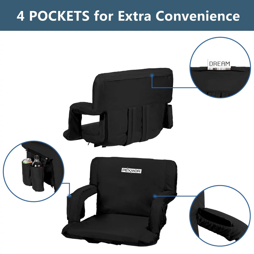 for with Bag, Back PEXMOR Seat Carrying 21'' Support Bleachers Stadium Reclining Width Standard Portable 2-Pack Cushion, &