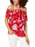 Red Shoulder Printed Blouse Womens Off the Hilfiger Tommy XS