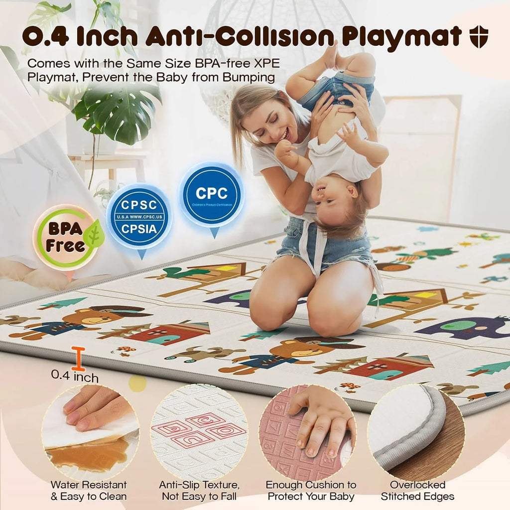 Protecting Top Yard Baby Play with 320D Large with Rod Padding Cotton Baby Zipper for for 6in1 Playpen Washable Toddlers, Playpen Padded Sturdy Safe & Gate with Playpen Babies, Upgraded Mat,