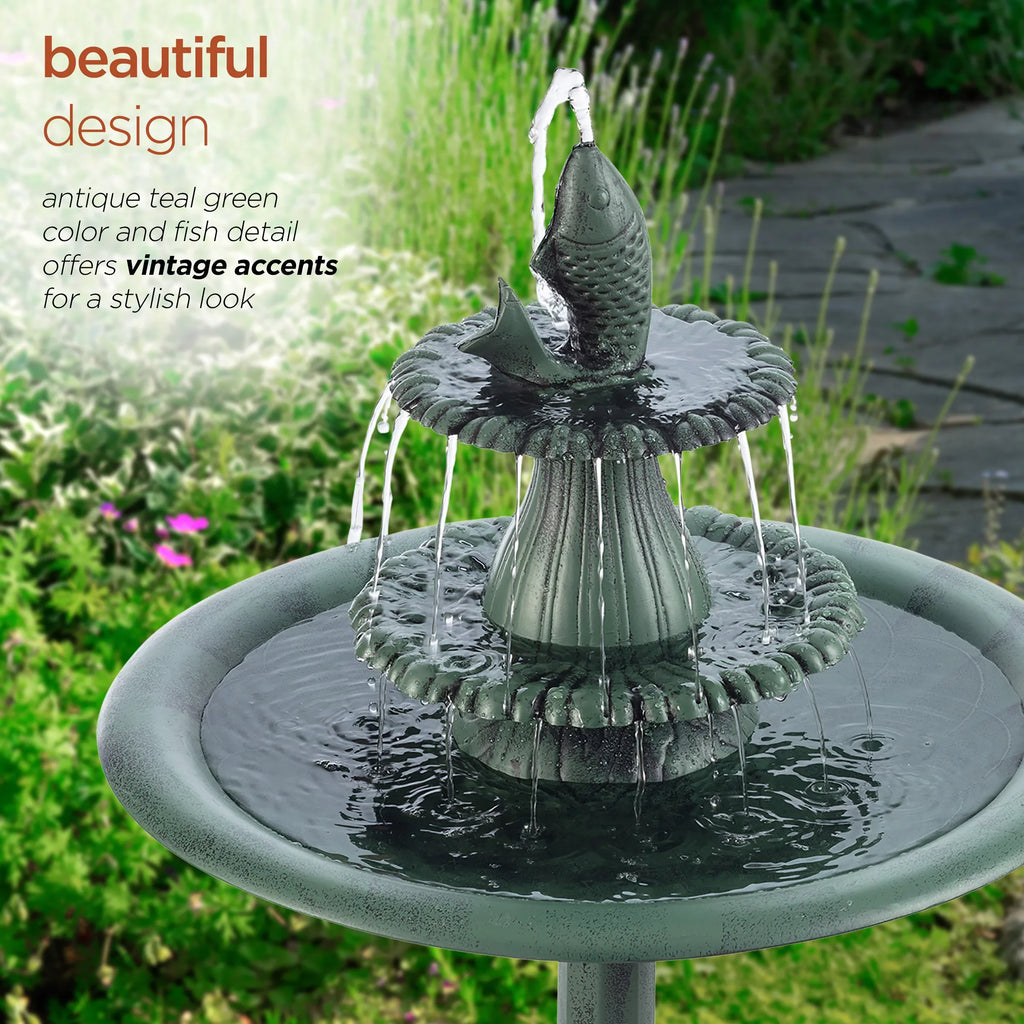 Plastic Bath, Pedestal Fountain Bird Alpine Corporation Green 3-Tier