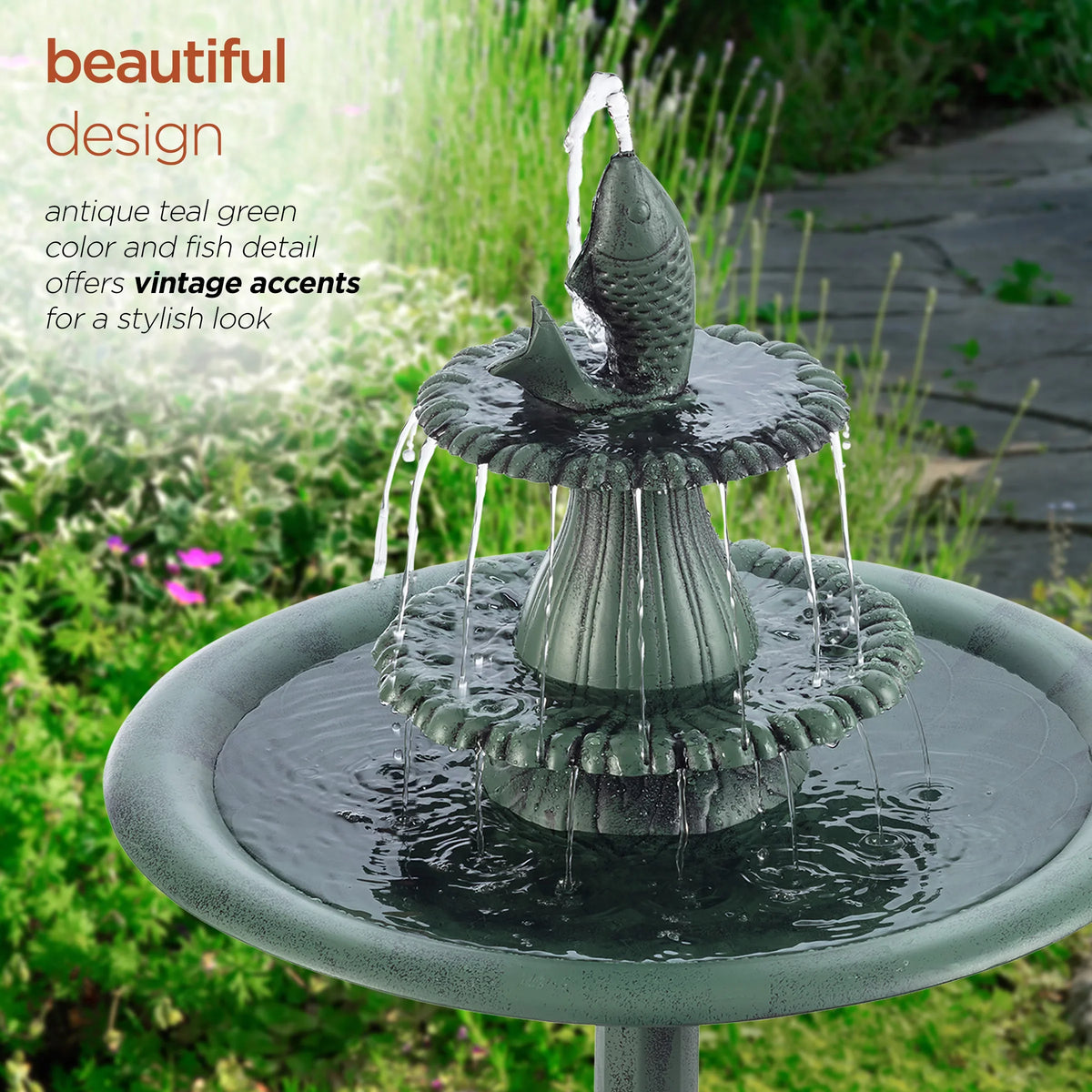 Plastic Bath, Pedestal Fountain Bird Alpine Corporation Green 3-Tier