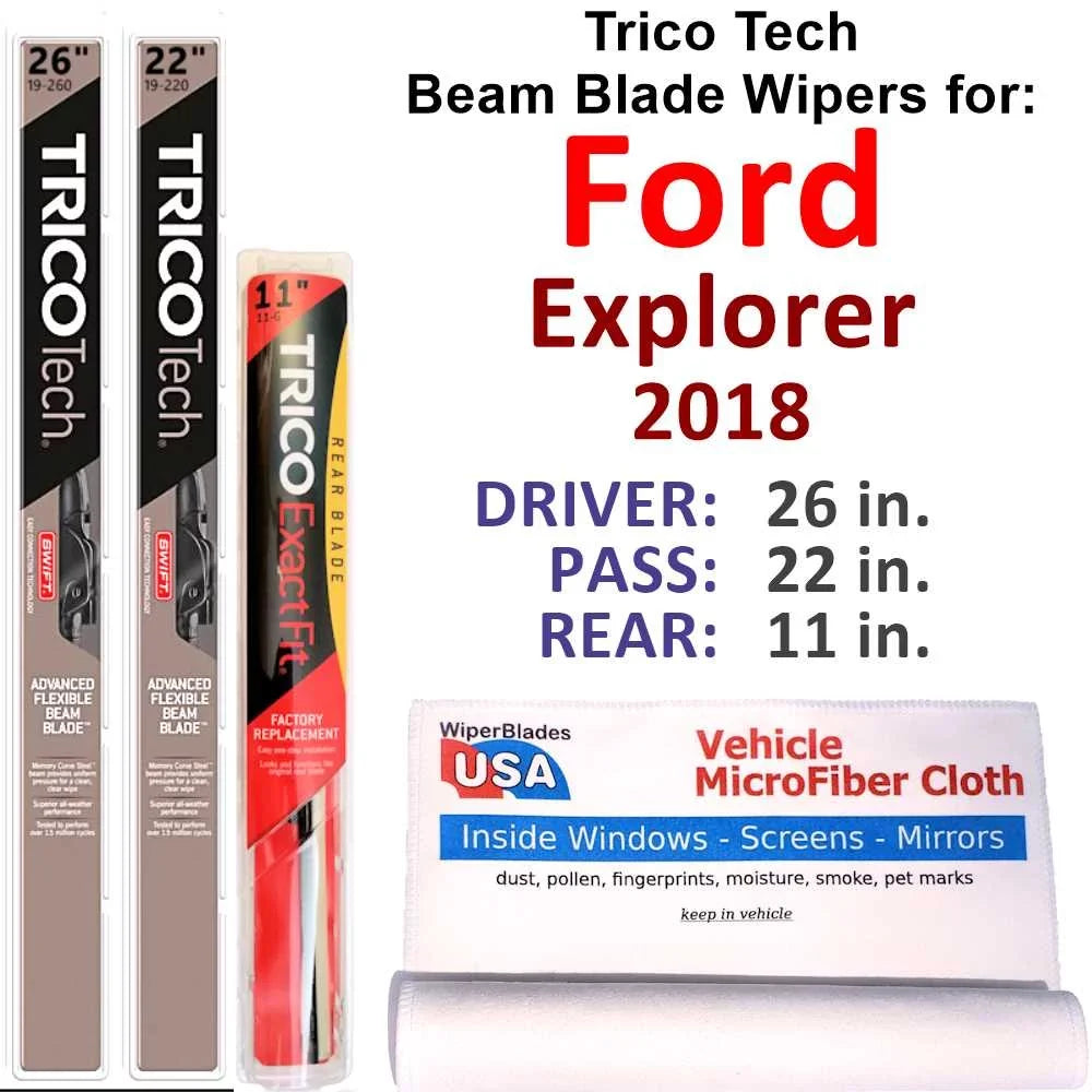 w/Rear Wipers Wiper Blade (Set Ford Beam 3) Explorer 2018 of