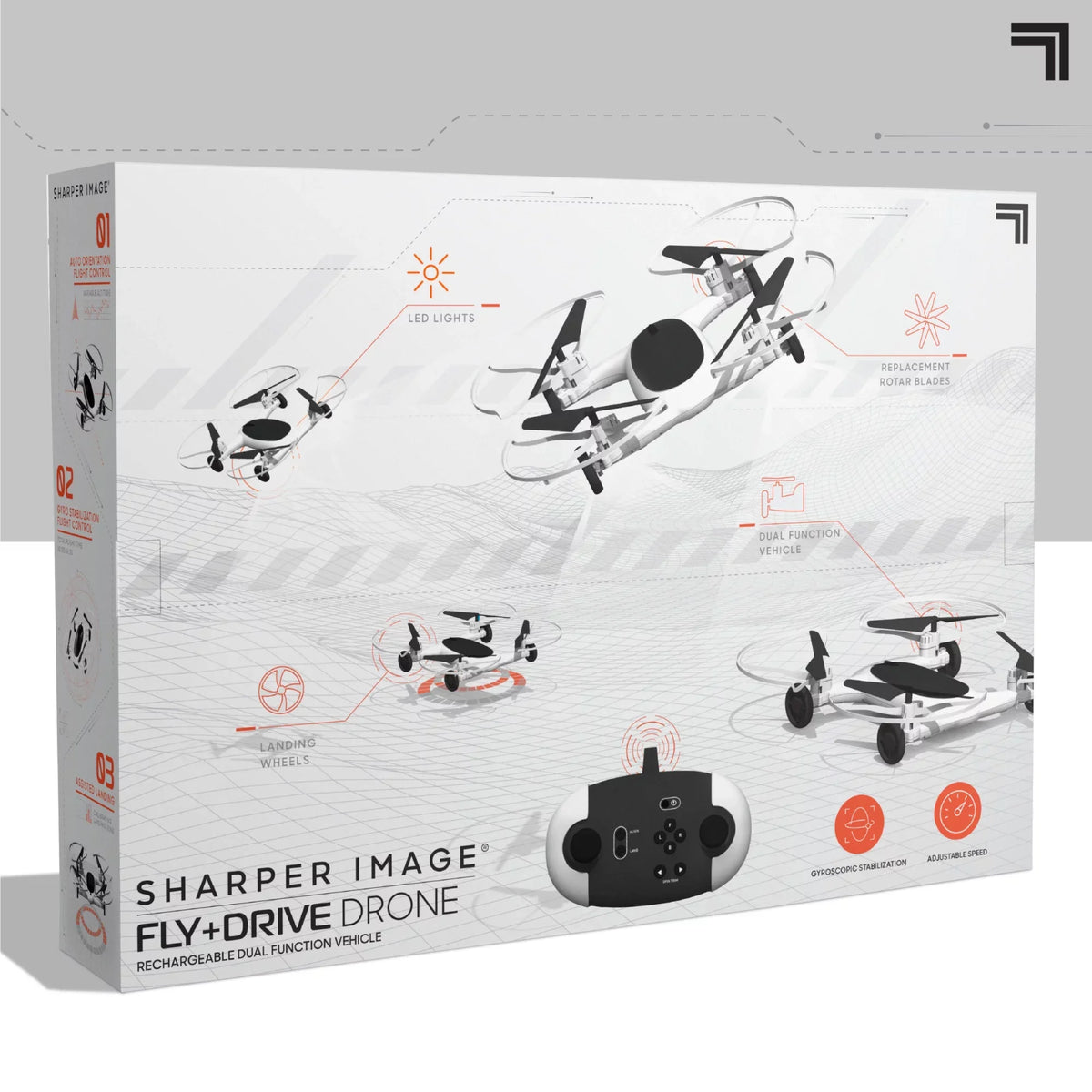 '+ Drive Rechargeable Max RC, Fly SHARPER IMAGE Control 215ft Long and Drone Function 5in 250ft Range Altitude, Dual