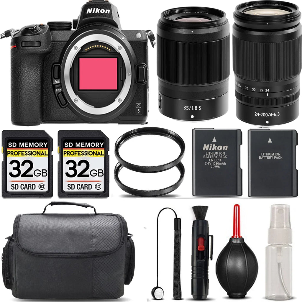 UV Lens Kit + Nikon + Storage + - Version f/1.8 VR Mirrorless + S + Filter with Z5 Backup Battery Case 35mm f/4-6.3 International Cleaning 64GB + Lens 24-200mm