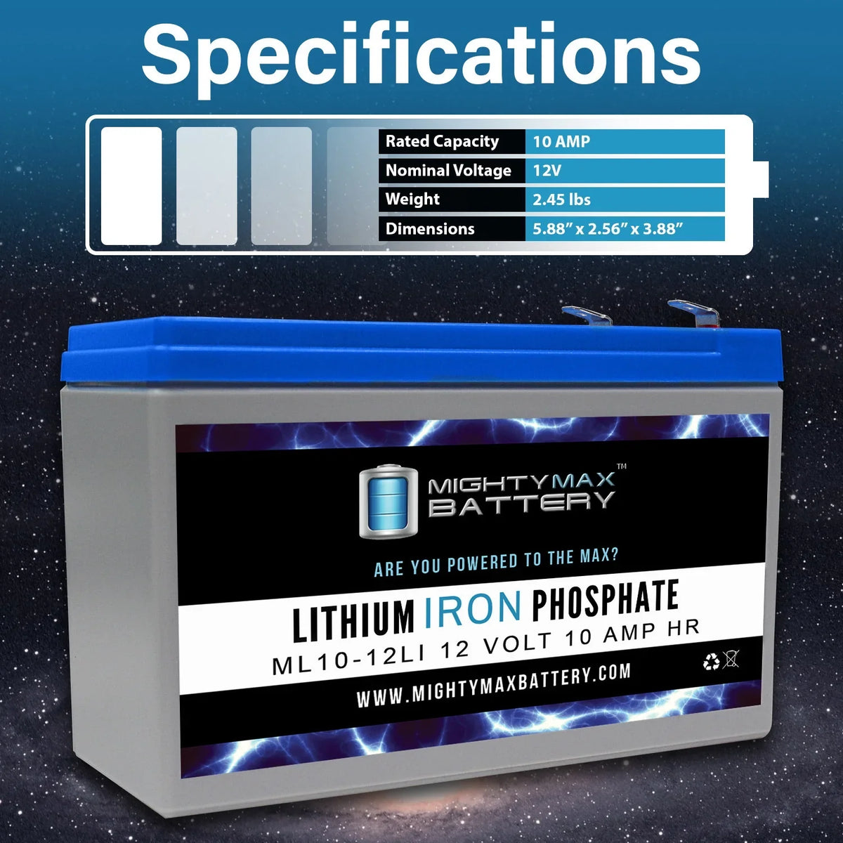 2 Battery WP6.512 Lithium - Pack 10AH Dynacell Compatible with Replacement 12V