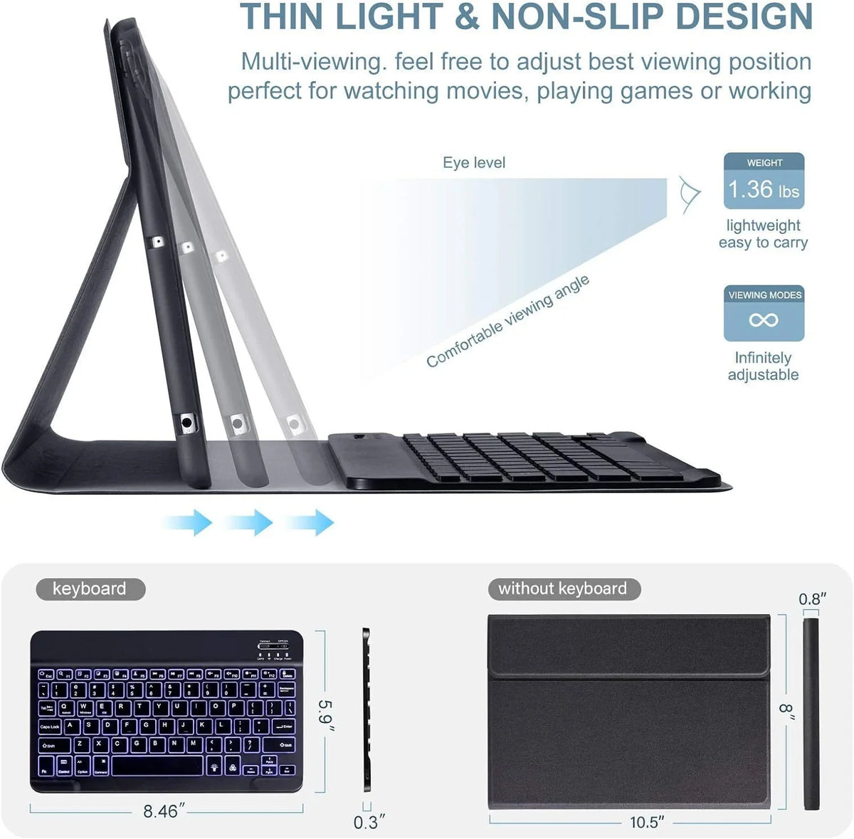 3rd (2017) for VOWUBO Case iPad Keyboard (2019), iPad Detachable Magnetically Air Gen 10.5" Pro 10.5"