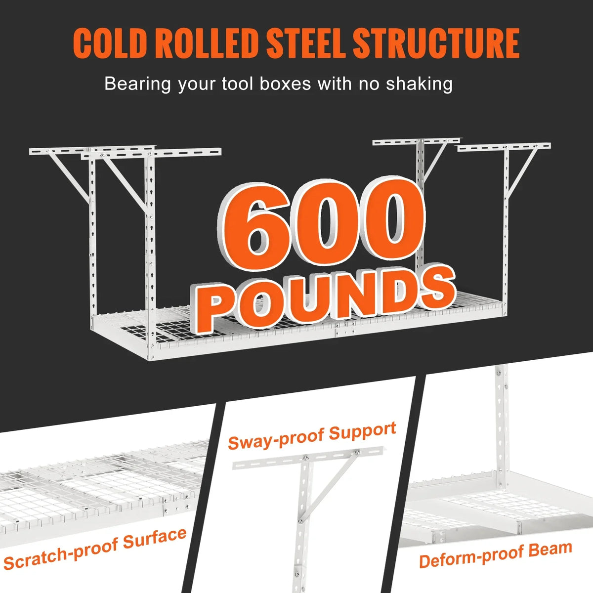 36x96in VEVOR 600lbs Garage Rack Ceiling Adjustable Storage White Rack Overhead