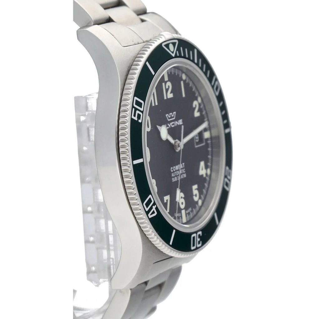 Automatic Watch Men's GL.0253 42mm Glycine Stainless Combat Green Bezel Steel