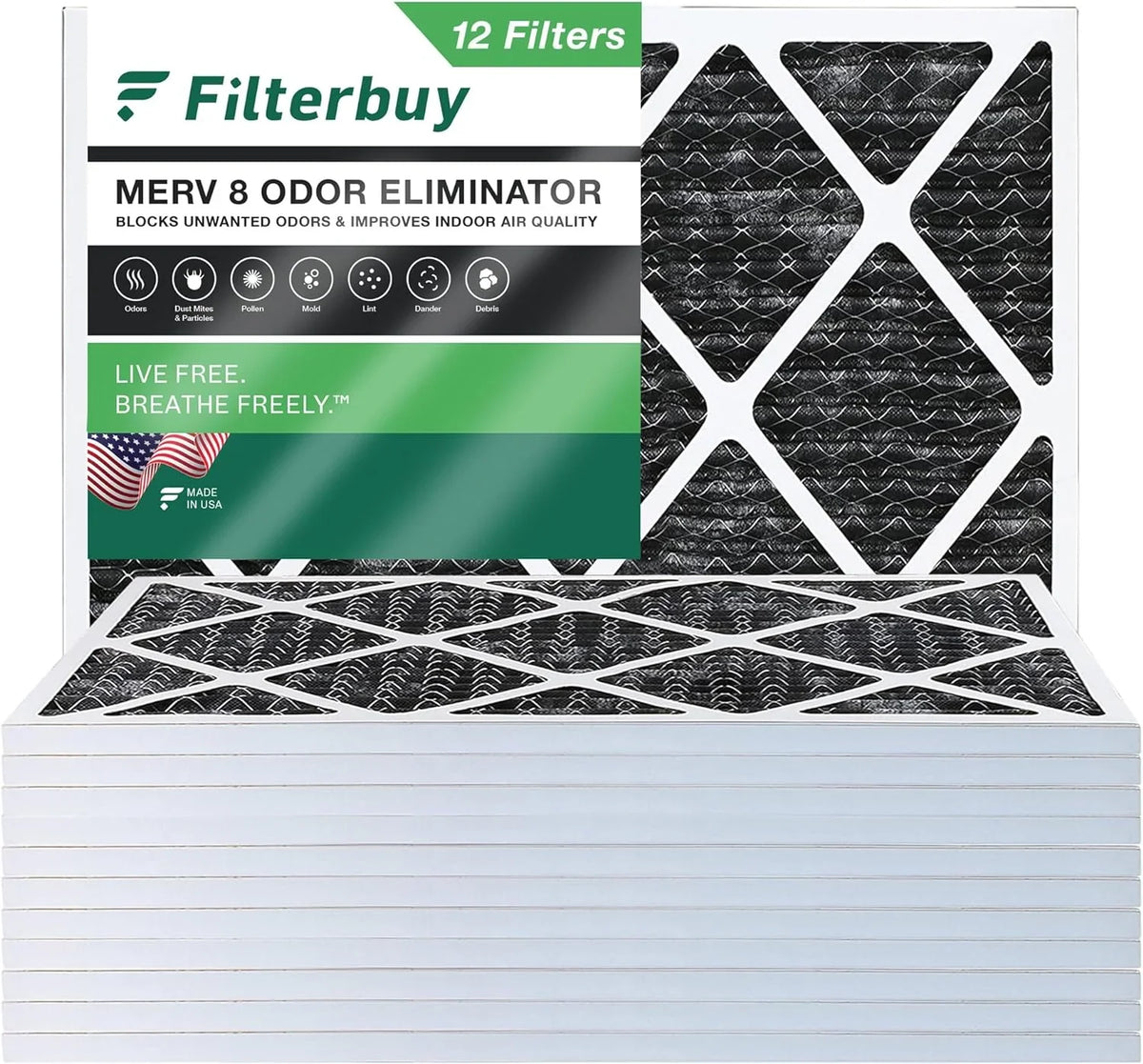 Activated with (12-Pack) AC Pleated MERV Furnace Eliminator 20x24x1 8 Carbon Filterbuy Filters Odor Air HVAC