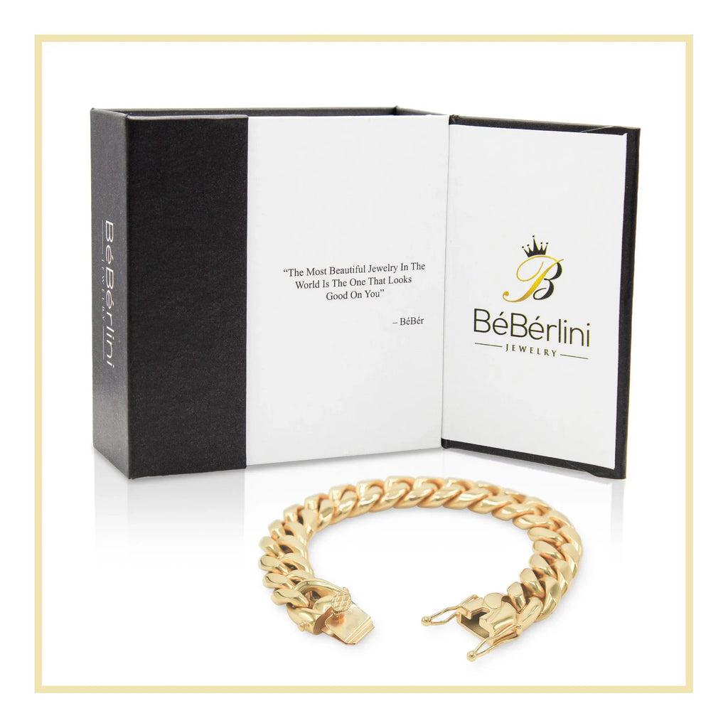 mm Jewelry Plated Fashion BEBERLINI Cuban Bracelet Curb Gold Stainless 16 14K Steel 9" for Adult Link Chain Men