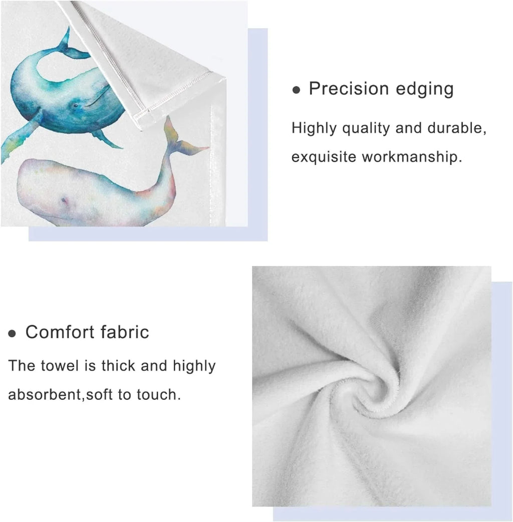 for Whale Absorbent Life Hand GZHJMY 3-Piece Ocean Soft Humpback Bath Quick Bath Sea Marine Towel Towel, 1 Set,Watercolor 1 Washcloth, Drying Bathroom 1 Blue Towel Whale Sets, Bowhead Towel, Towels