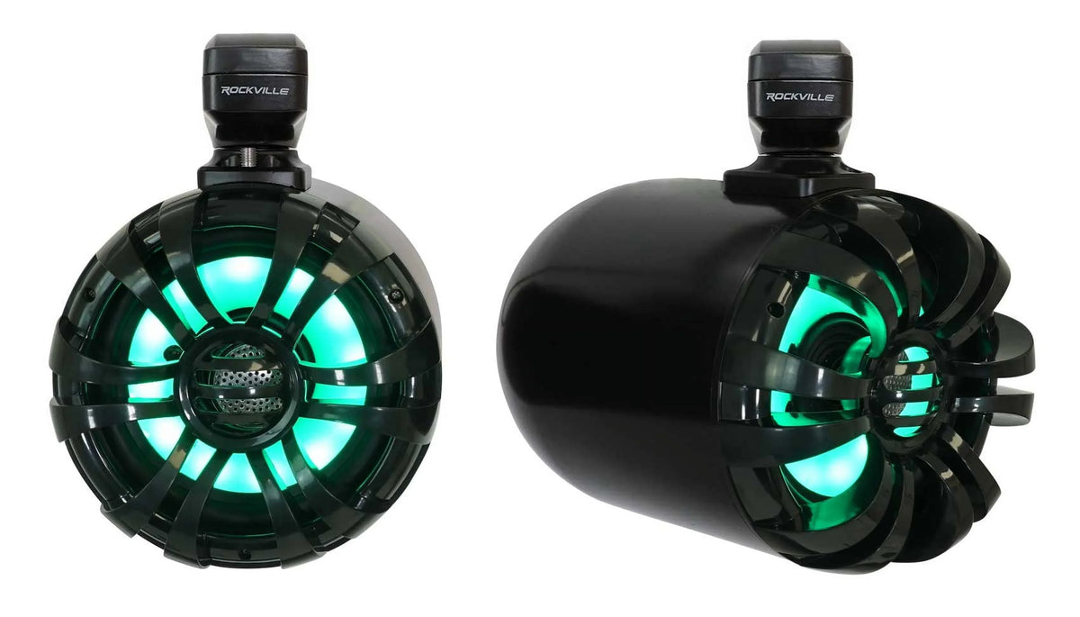 LED Speakers+Remote WB65KLED 600w Black Marine Wakeboard Pair Tower Rockville 6.5"