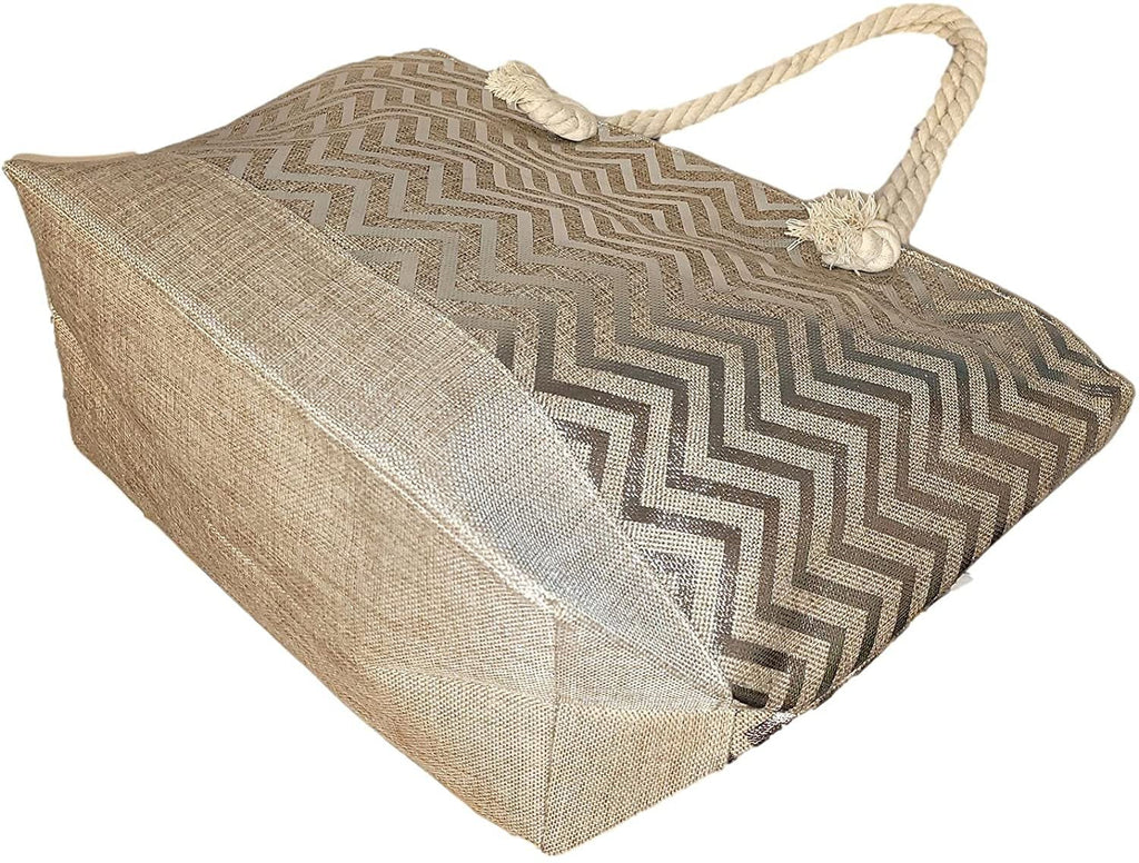 Can Bag with Zipper Beach Tote with Name Metallic - be or Personalized Monogram Top Print Women Large Initial,