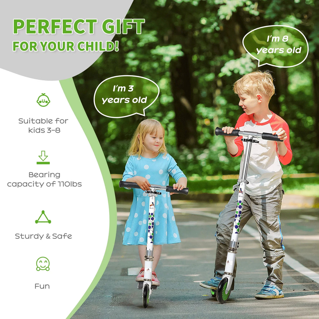 Adjustable Dual Girls, Brake Aosom Kick White One-click Rider Kids for Folding w/ Durable Handlebar, Kickstand, Wheels Sturdy Boys & with and Scooter Push Bearings, System,