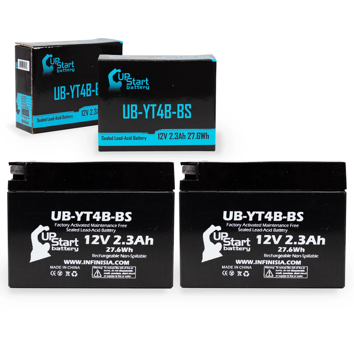 Battery 12V, Replacement SR400 Factory Free, Yamaha Activated, 400CC Battery Motorcycle (FI) 2-Pack 2.3Ah, UpStart Maintenance UB-YT4B-BS 2012 -
