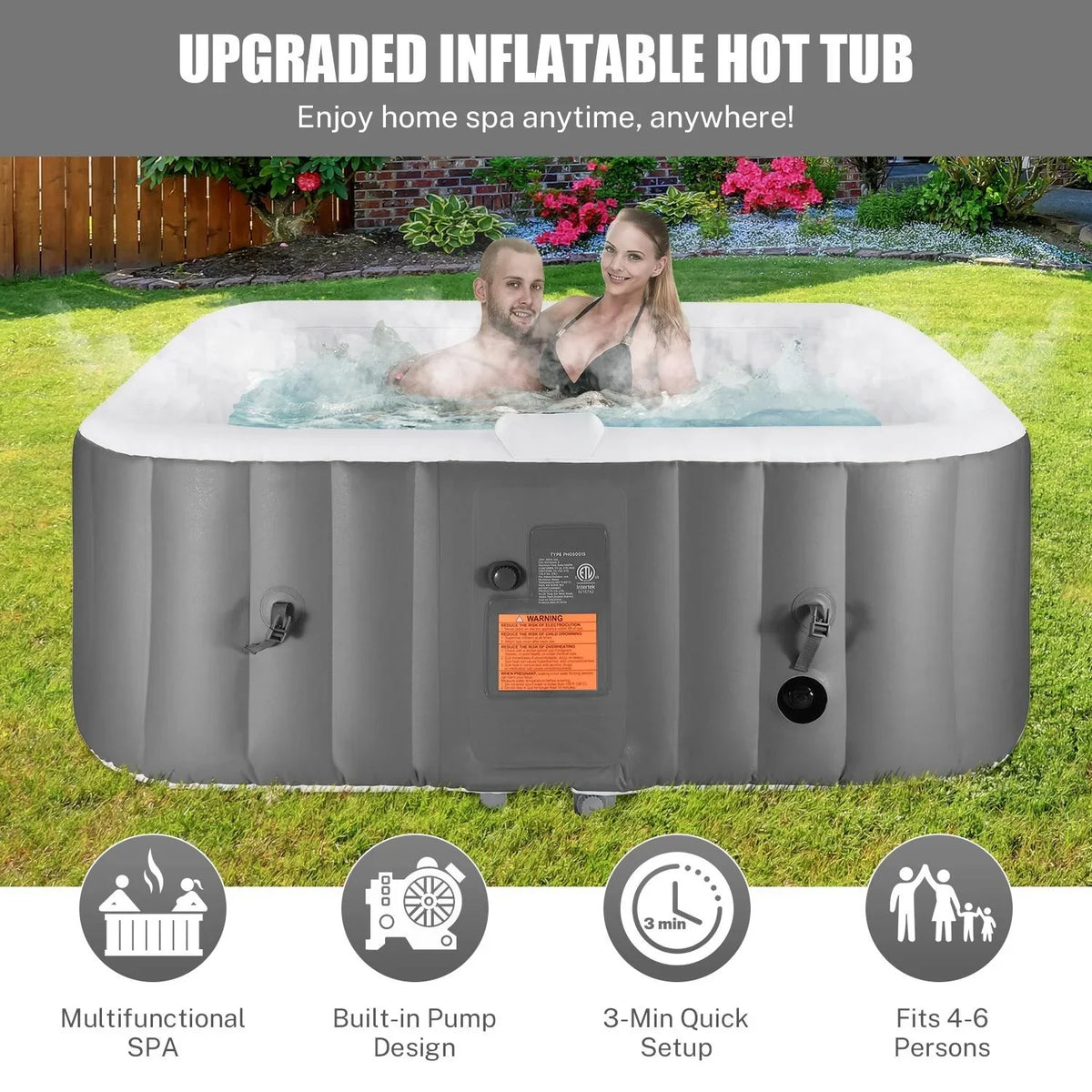 Lockable Capacity Hidden for 130 Machine, 104℉, Storage Tub Home Jets, 910L 73''Inflatable Hot Cover, Mat, Spa 6 Bag, Tub, with Indoor Hot Outdoor Massage Person Max