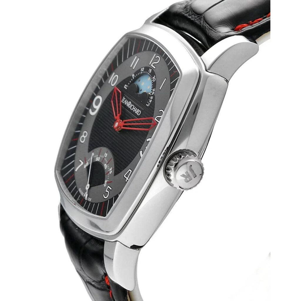 XL Leather Watch Men's Moonphase Steel 46016 Richard Jean TV Automatic Screen