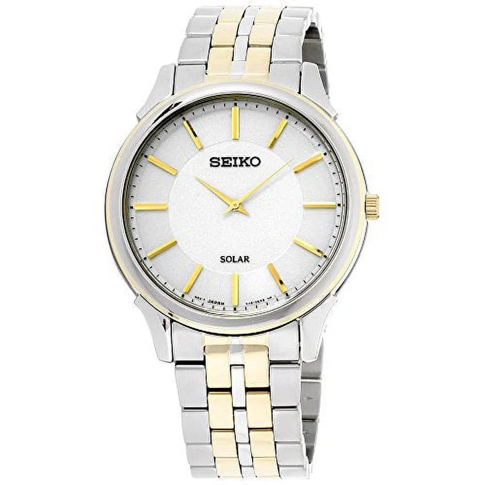 Steel White Seiko Reserve Men's Dial Solar Power Watch Tone Core SUP864 Two