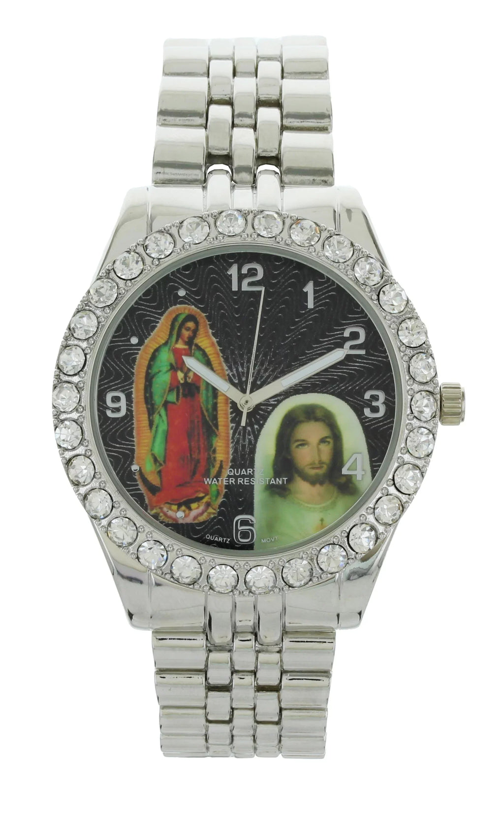 Our Jesus Bracelet Lady with of Neckless and Cross Pendent Men's Metal Watch Silver-Tone and Set Guadalupe