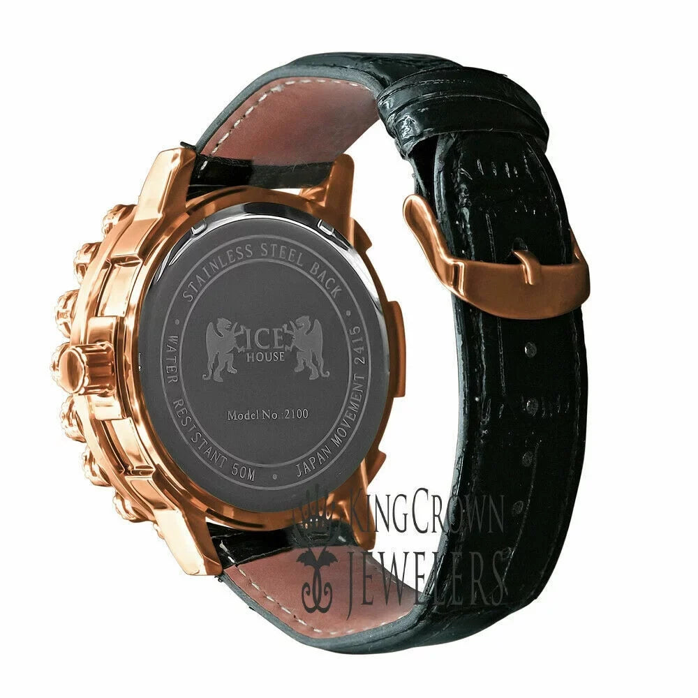 Watch Bezel Leather Rose Khronos Tone W/Date Wrist Gold Face Mens Flower Genuine Dial Genuine Diamond Roman