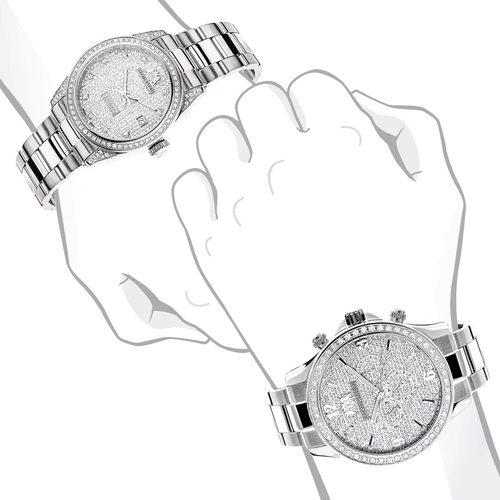 Set Watch Stainless 3.5ct and Diamond Hers Steel Watches: His