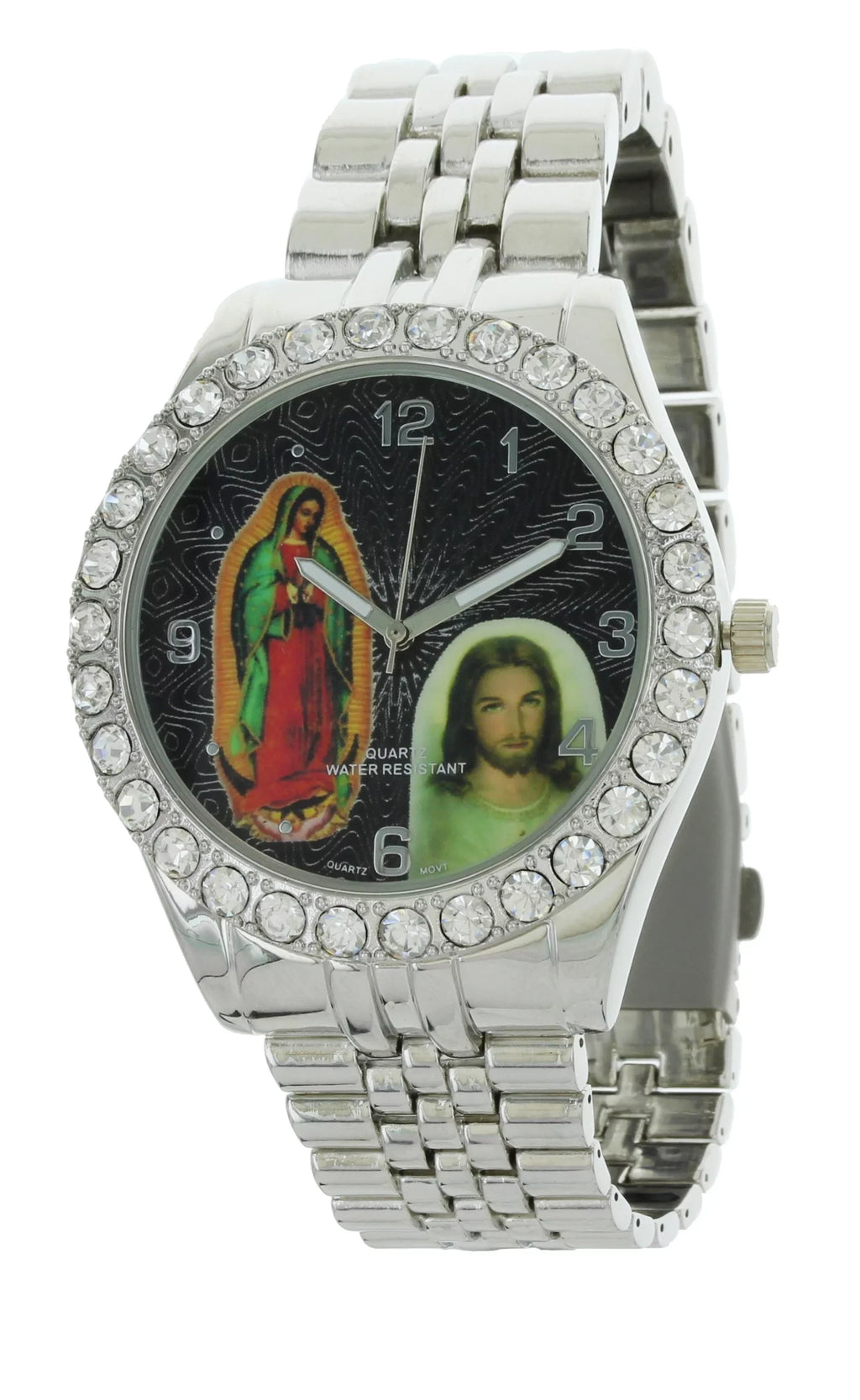Our Jesus Bracelet Lady with of Neckless and Cross Pendent Men's Metal Watch Silver-Tone and Set Guadalupe