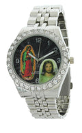 Our Jesus Bracelet Lady with of Neckless and Cross Pendent Men's Metal Watch Silver-Tone and Set Guadalupe