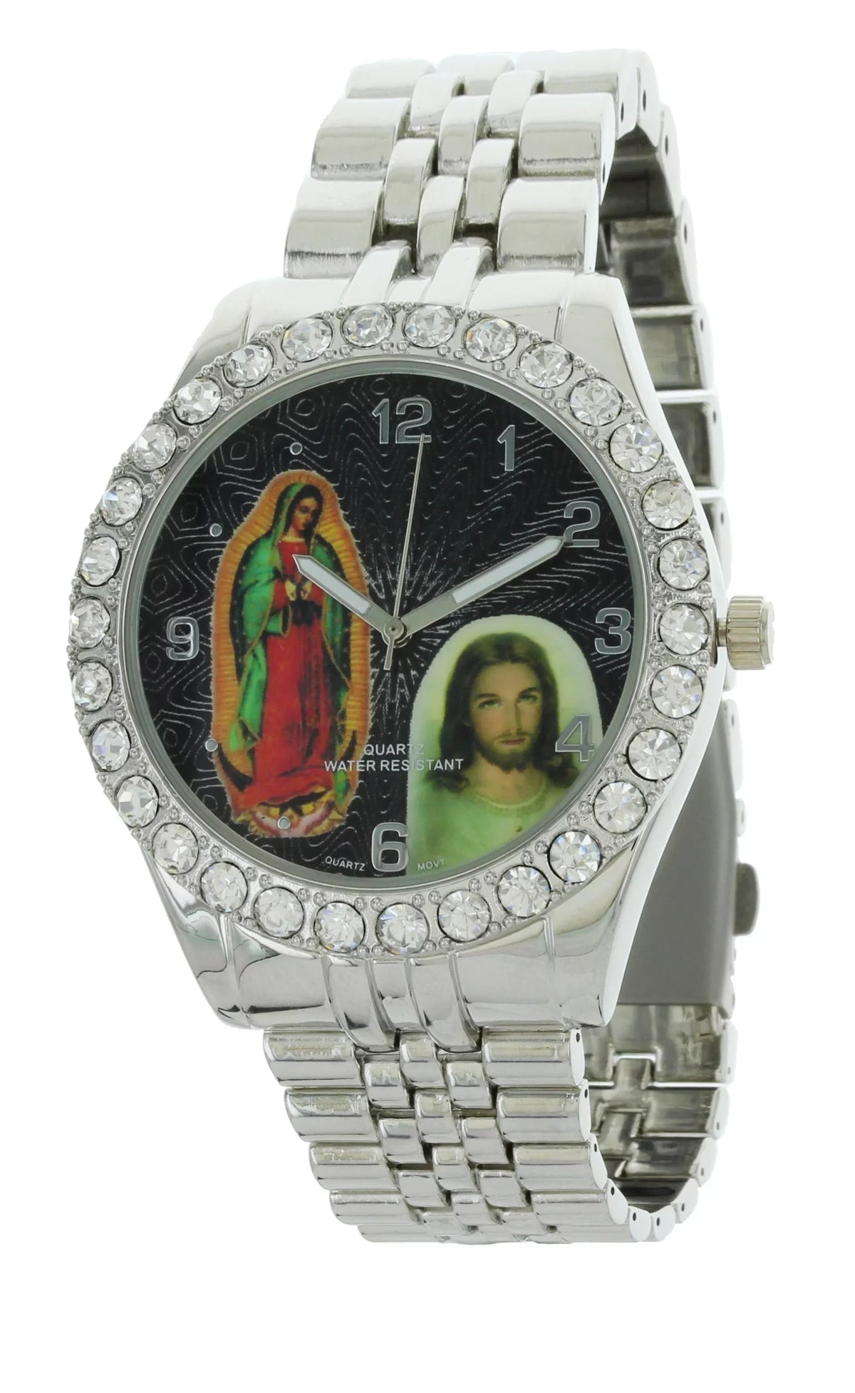 Our Jesus Bracelet Lady with of Neckless and Cross Pendent Men's Metal Watch Silver-Tone and Set Guadalupe