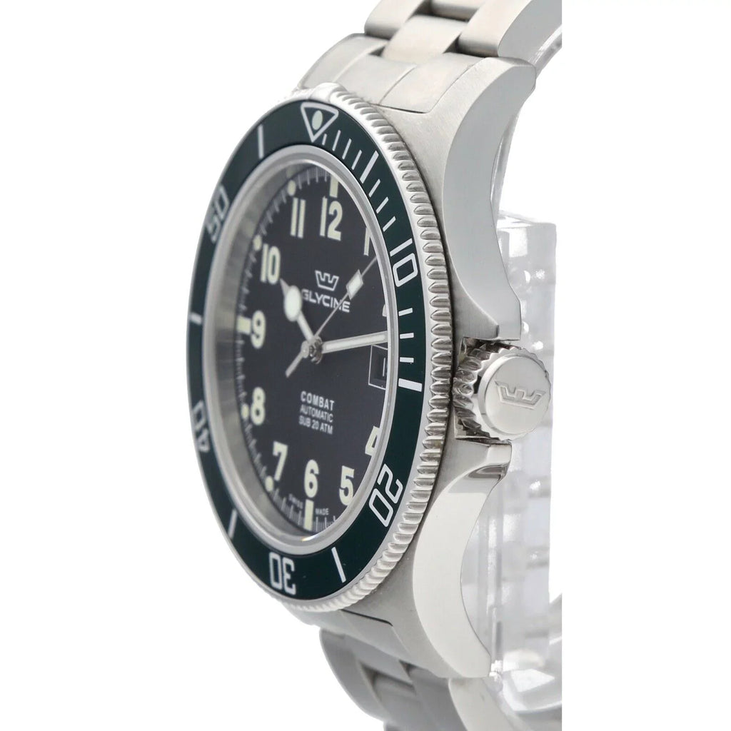 Automatic Watch Men's GL.0253 42mm Glycine Stainless Combat Green Bezel Steel