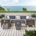 Sectional Gray, Black, Acacia 8 Gray, Gloss Sofa Fire Seater Set Pit Kolten Modern Holder, Wood and Outdoor Tank with Dark