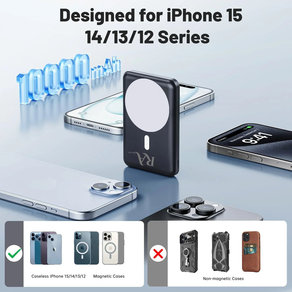 Charging Rabrand 5000 Phone Charger Solar Power Wireless Fast Magnetic Mah Magsafe Bank, Portable