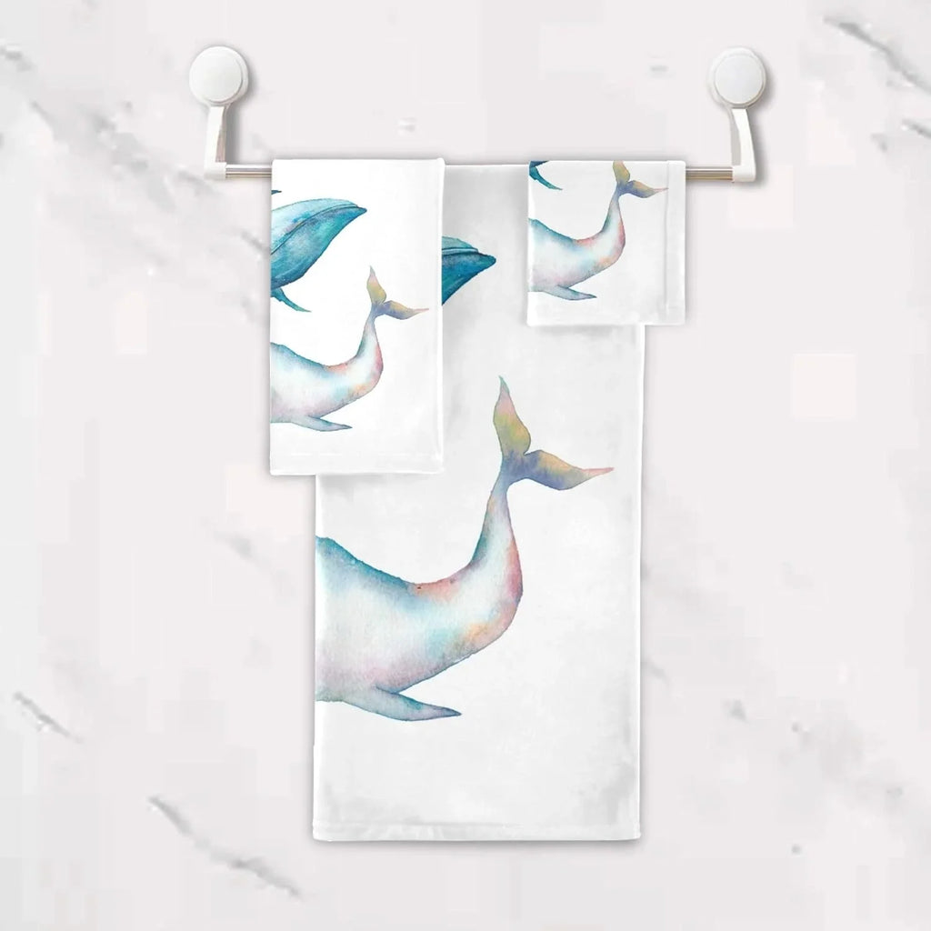 for Whale Absorbent Life Hand GZHJMY 3-Piece Ocean Soft Humpback Bath Quick Bath Sea Marine Towel Towel, 1 Set,Watercolor 1 Washcloth, Drying Bathroom 1 Blue Towel Whale Sets, Bowhead Towel, Towels