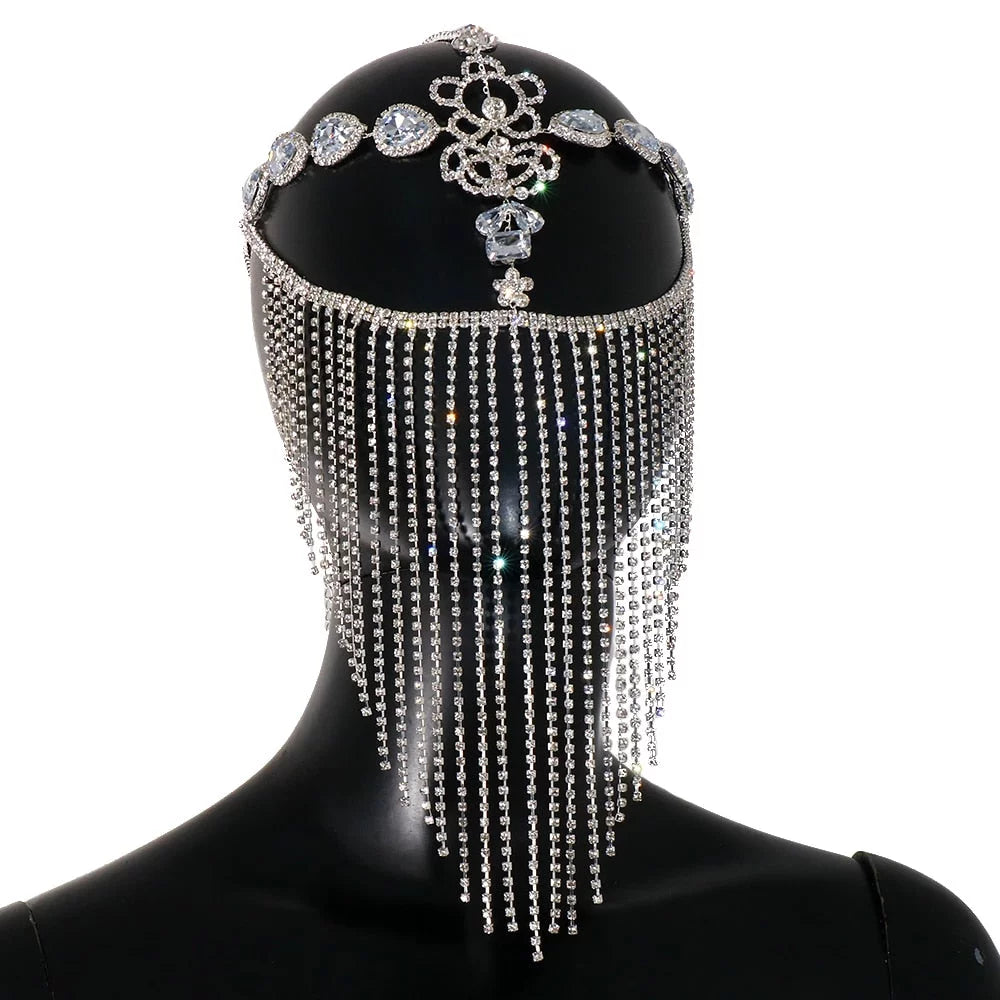 Chain Face Masquerade Hair Halloween Tassel Party Mask Women for Mask Crystal Jewelry Rhinestone Face