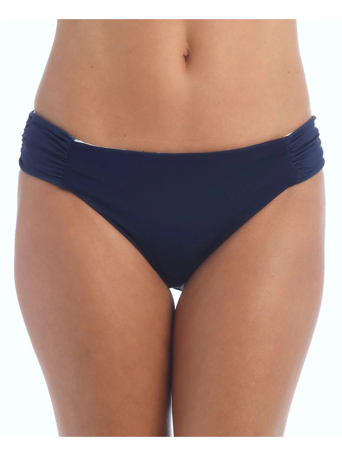 Stretch Swimsuit BLANCA Lined Navy Hipster Coverage Bottom Floral In Reversible Women's Moderate Shirred Bloom 4 Petals LA