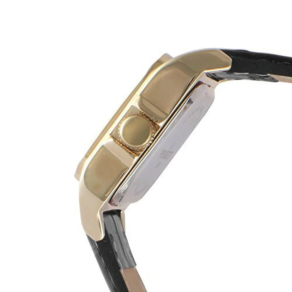 gold peugeot dress black petite luxury 14k square small 3052bk womens watch plated tank band leather