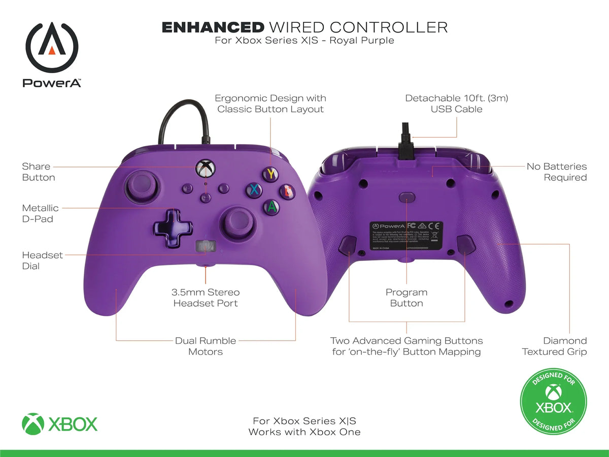 X|S Enhanced Xbox for - Wired PowerA Series Purple Royal Controller